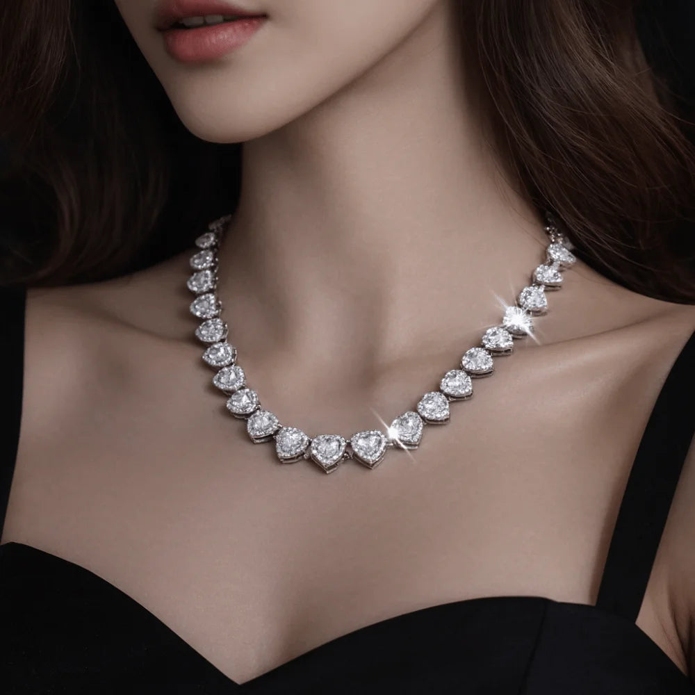 Collar Diamantado Corazones - ✨ Oro laminado 18k Calidad Premium
