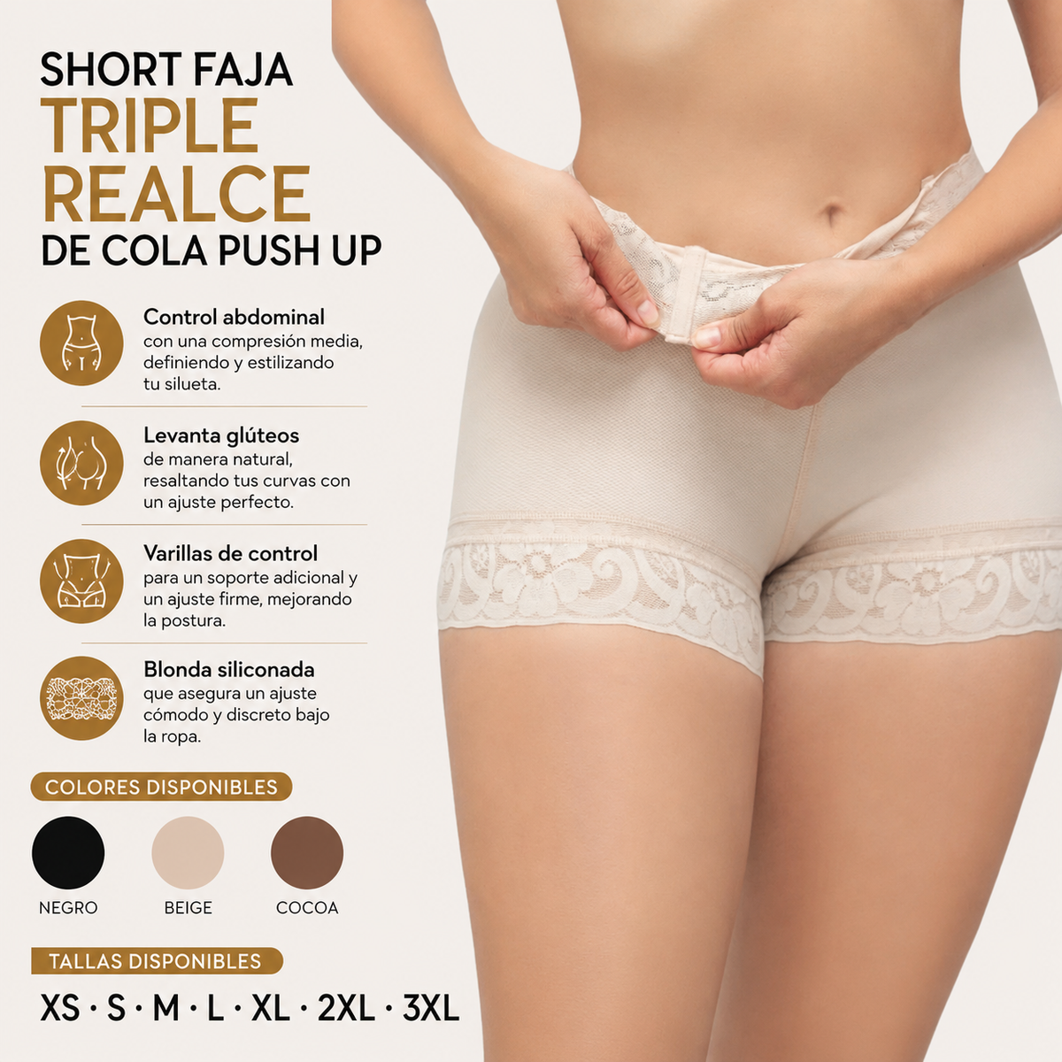 Short Faja Triple Realce De Cola Push Up