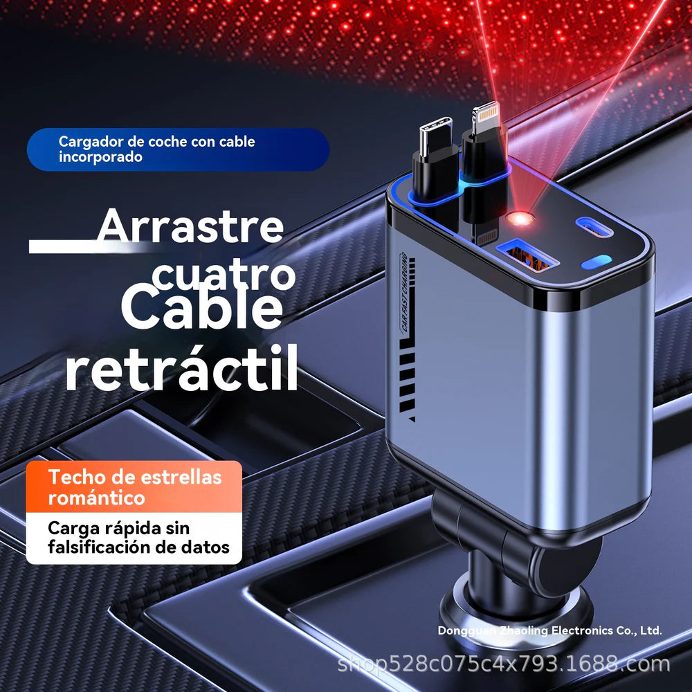 Cargador retráctil de coche ultrarrápido 4 en 1