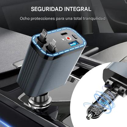 Cargador retráctil de coche ultrarrápido 4 en 1