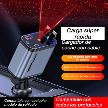 Cargador retráctil de coche ultrarrápido 4 en 1