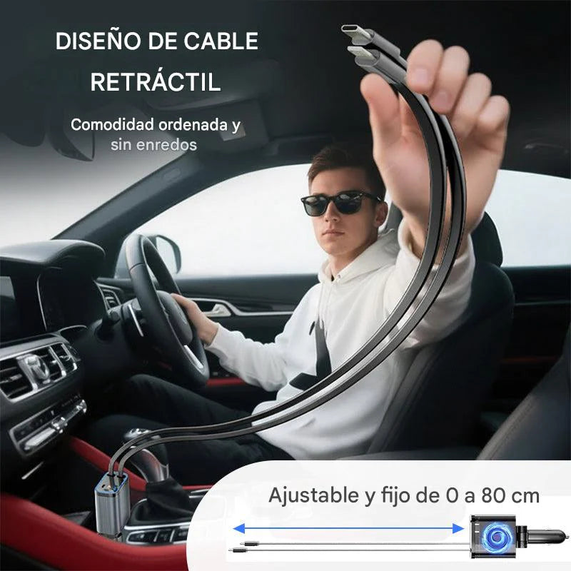 Cargador retráctil de coche ultrarrápido 4 en 1