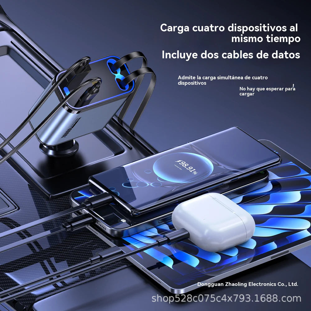 Cargador retráctil de coche ultrarrápido 4 en 1